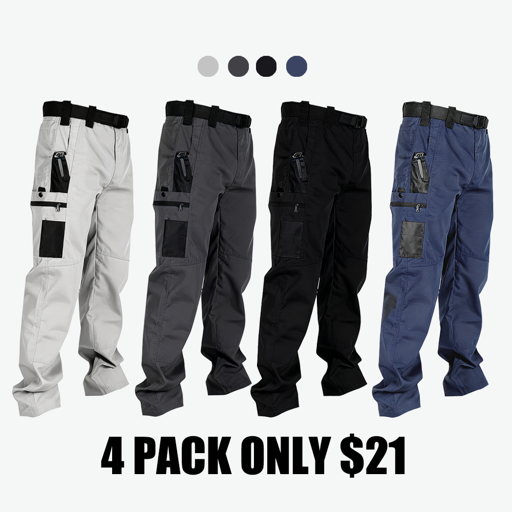 Men's Tactical Work Pants With Multiple Pockets And Zipper Closures, Durable Outdoor Training Pants
