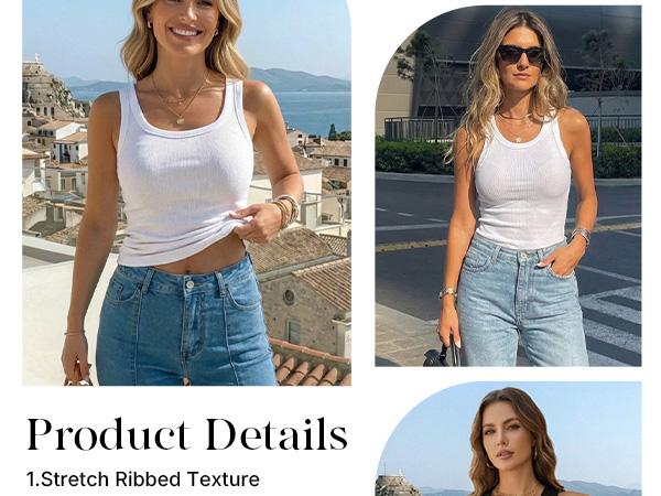 CHICME Built-in Bra Tank Top Ribbed Racerback Tops Women Going Out Tops Everyday Basic Tanks Padded Tops