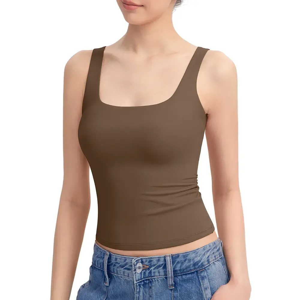 Women Square Neck Double Lined Sleeveless Tank Top Minimalist Casual Basic Tops