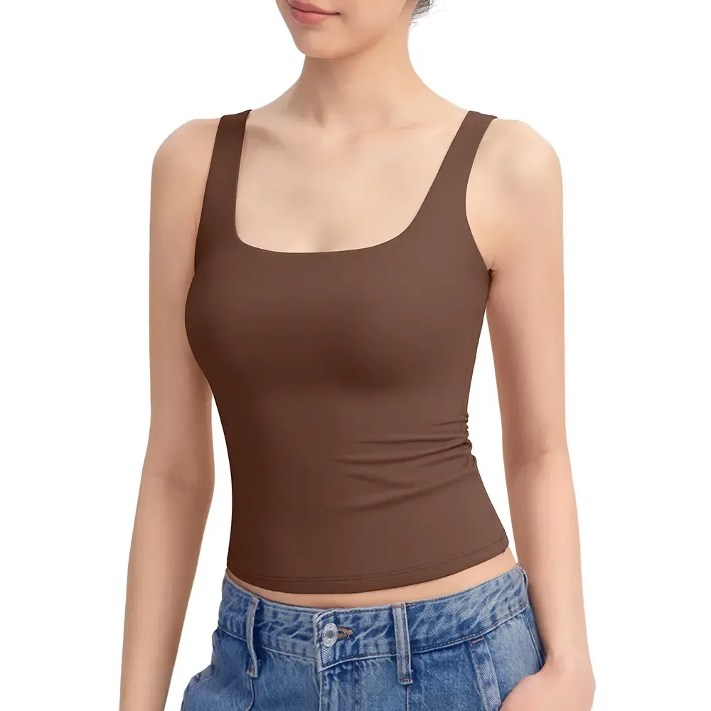 Women Square Neck Double Lined Sleeveless Tank Top Minimalist Casual Basic Tops