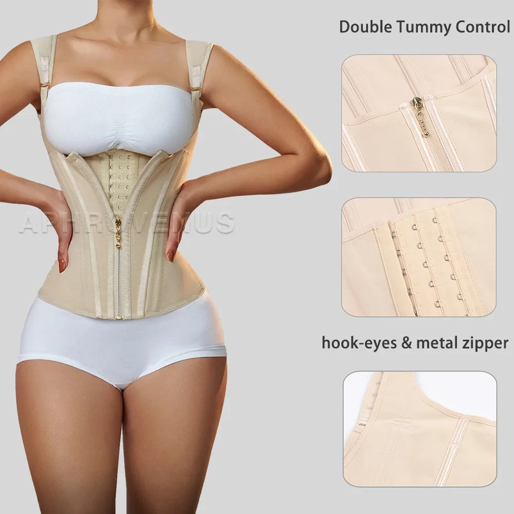 Women Double Compression Waist Trainer Corset with Bone Adjustable Zipper Shaper