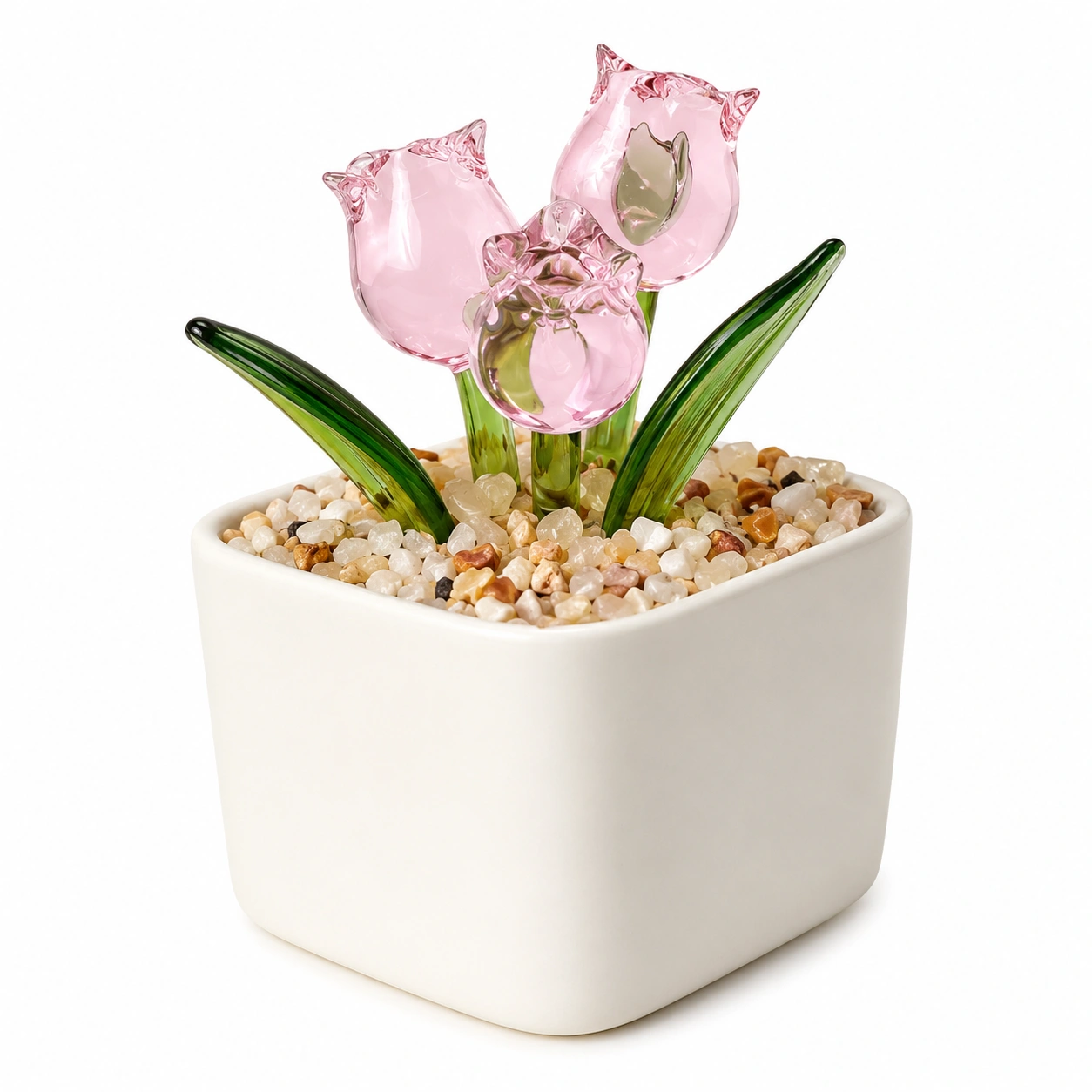 Maceta Decorativa con Flores de Vidrio-chairica