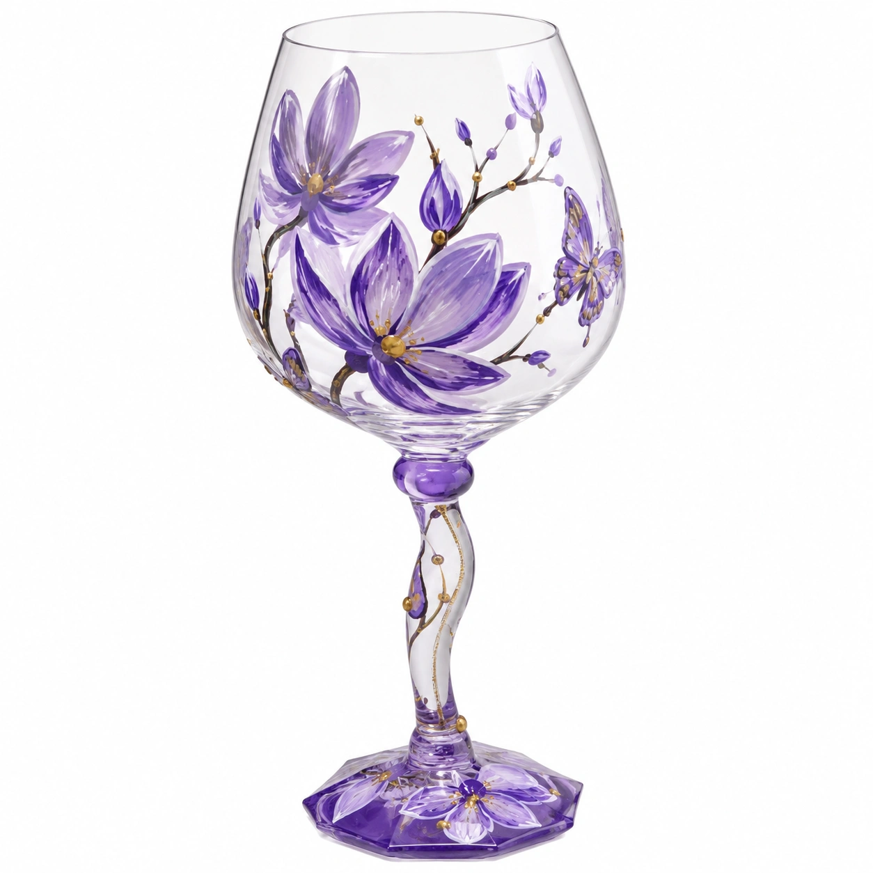 Copa de Vino Decorada Flores Moradas-chairica