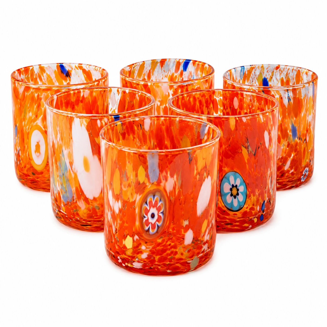 Set de vasos bajos naranjas de vidrio decorativo-chairica
