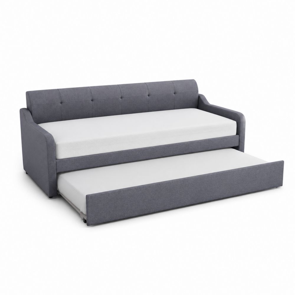 Divano Letto Estraibile in Tessuto Grigio con Materassi