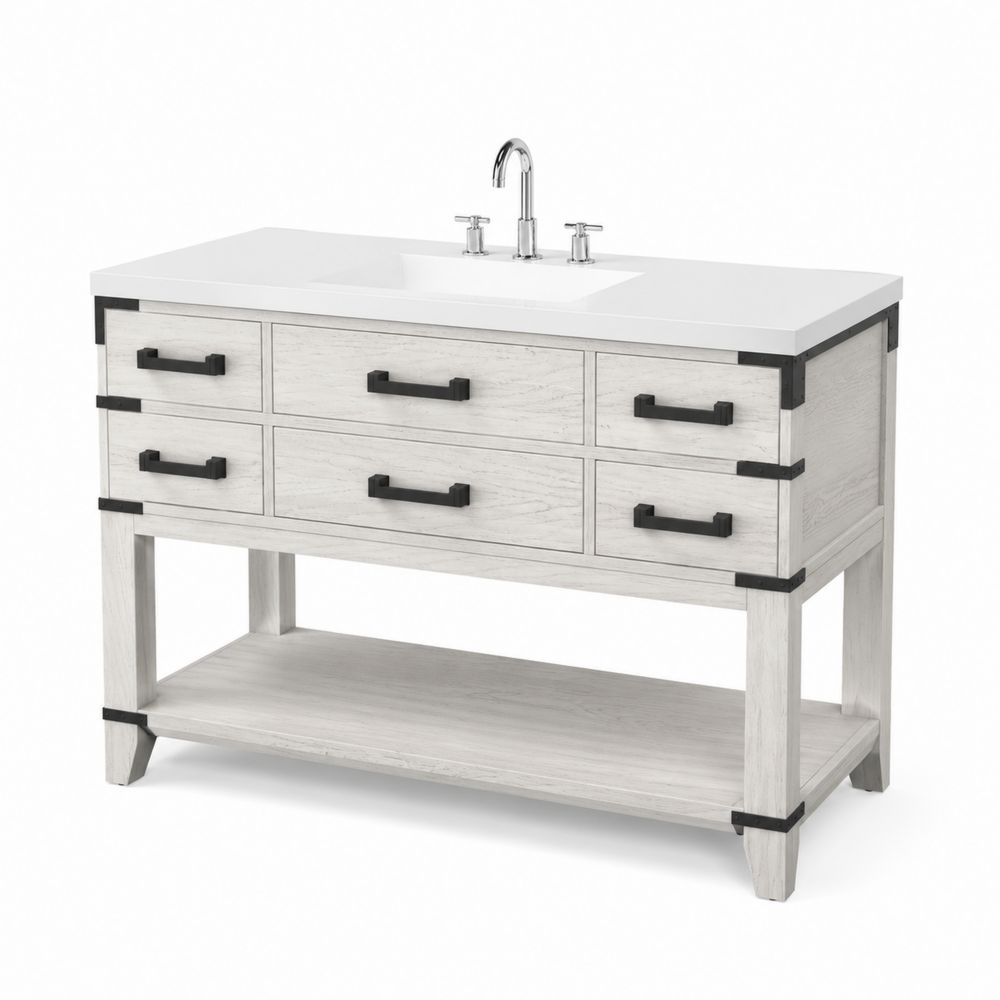 Mobiletto da Bagno in Legno con Piano in Resina e 4 Cassetti