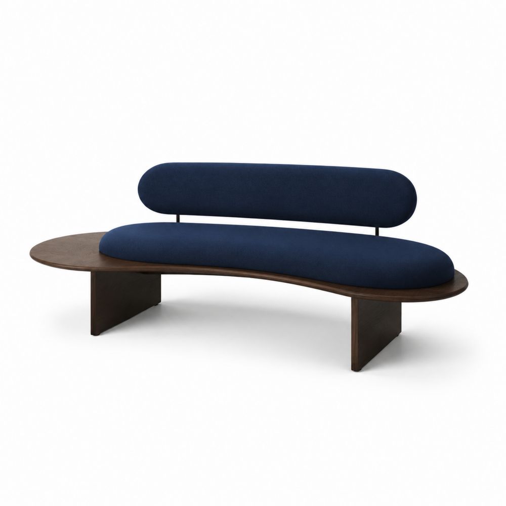 Divano Chaise Longue in Tessuto Blu e Legno