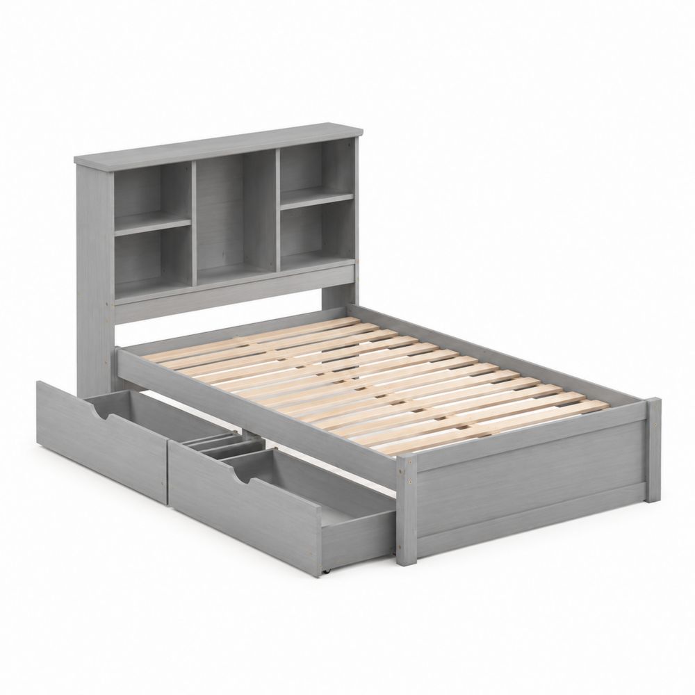 Letto contenitore in legno con libreria integrata e cassetti Grigio 200x100 cm