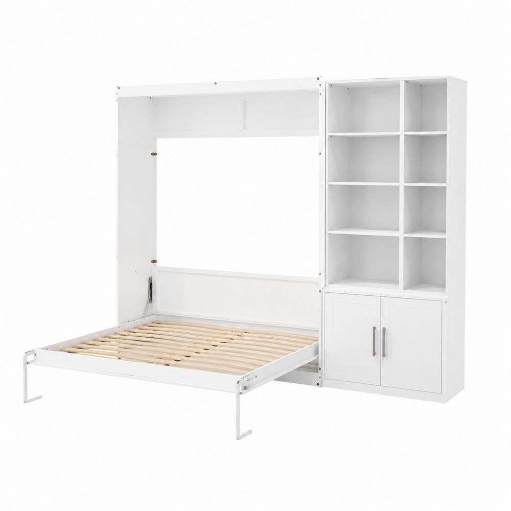 Letto a scomparsa con scaffale integrato, bianco