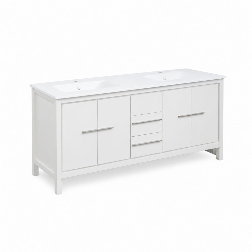 Mobile sottolavabo doppio in MDF bianco con lavandini in ceramica