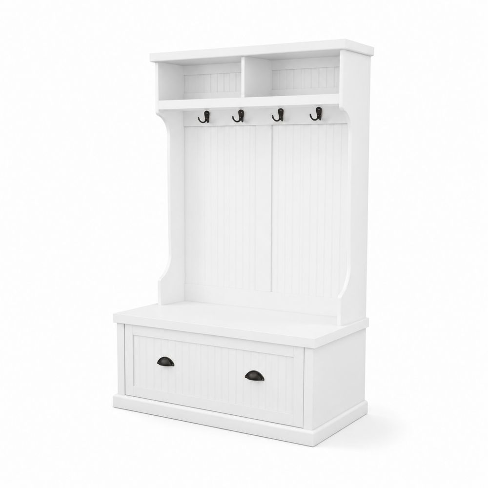 Appendiabiti in legno MDF bianco con cassetto