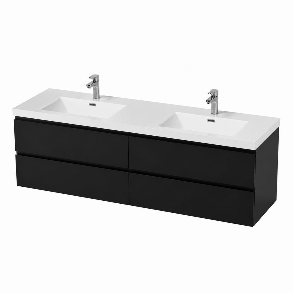 Mobile bagno nero con lavabo doppio e cassetti