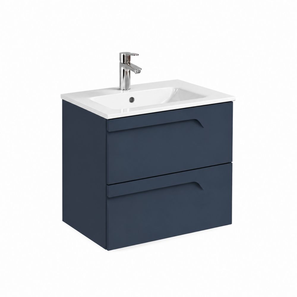 Mobile lavabo sospeso in MDF con lavabo ceramica e cassetti Blu 60 cm