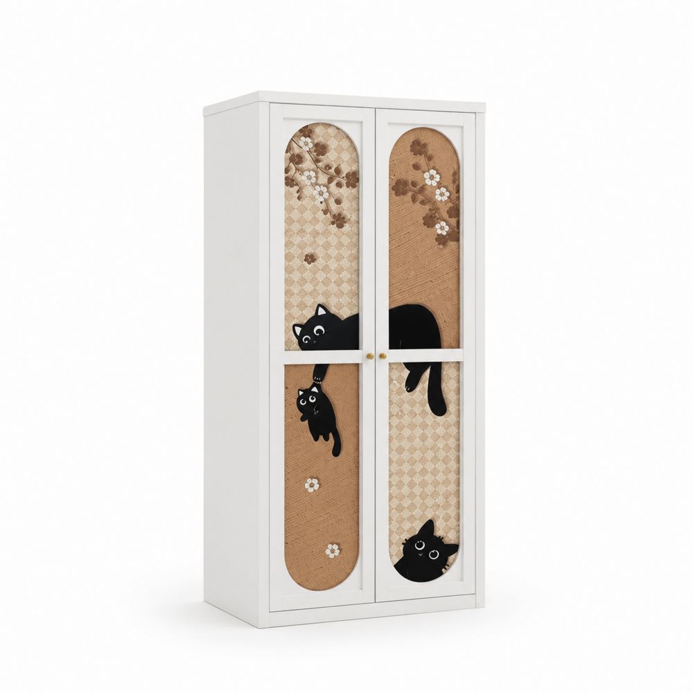 Guardaroba in legno bianco con decorazioni gatto nero