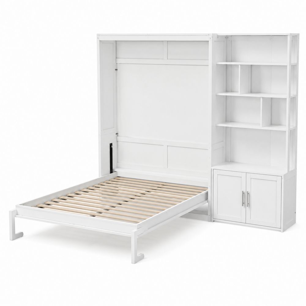 Letto a Scomparsa in Legno con Libreria Bianca