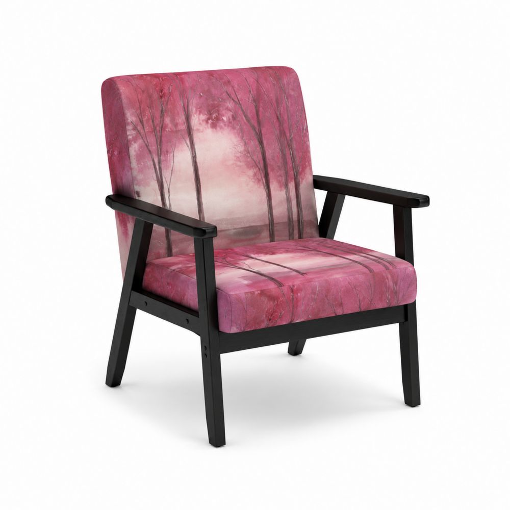 Poltrona in legno con tessuto in poliestere rosa paesaggio