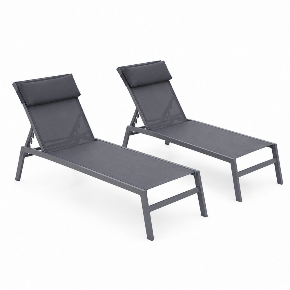 Set di 2 Lettini Prendisole in Metallo Regolabili Grigi