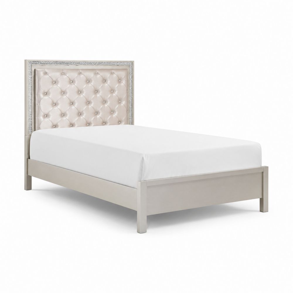 Letto singolo in legno con testiera imbottita in velluto capitonné 200x90x120 cm Colore Avorio