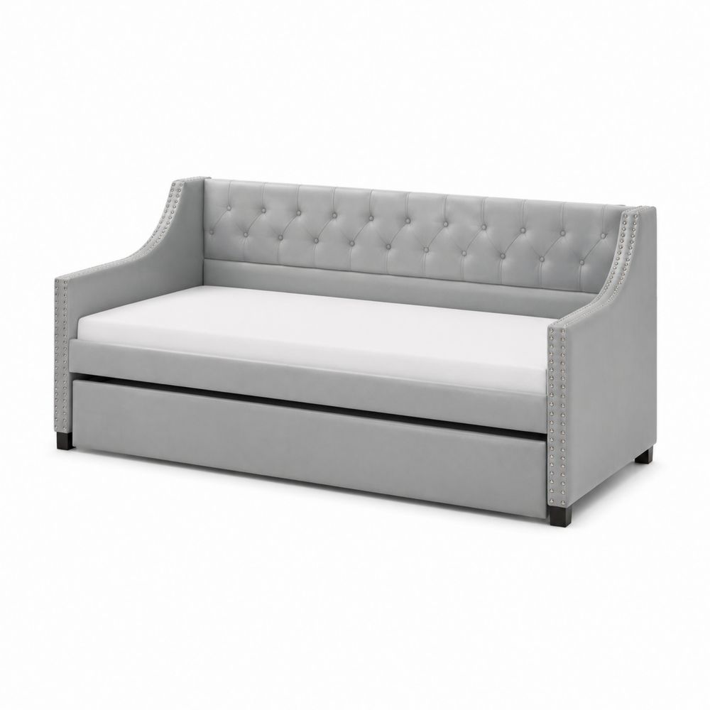 Daybed in Ecopelle Grigia con Letto Estraibile