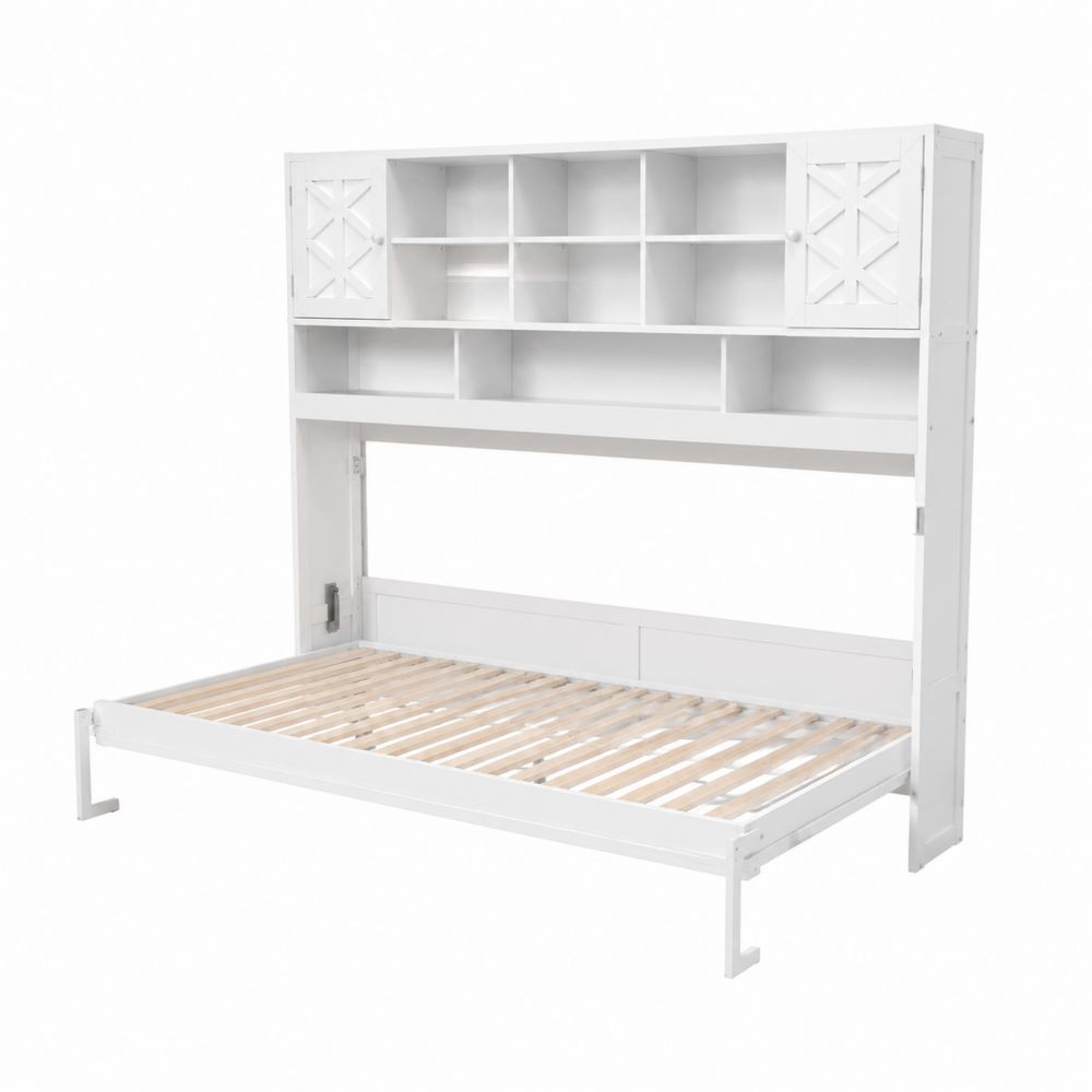 Letto a scomparsa in legno bianco con scaffale 200x90 cm