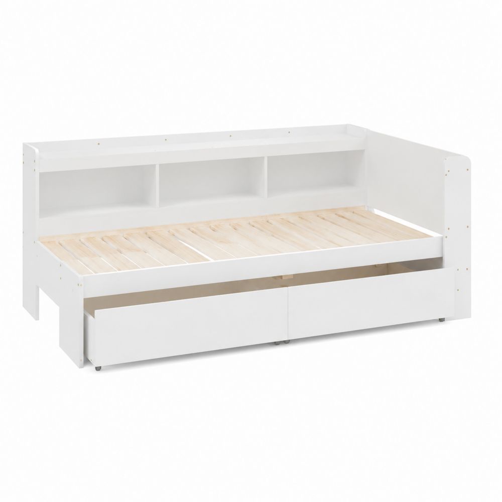 Letto a Giorno in Legno Bianco con Scaffale e Cassetti 200x90 cm