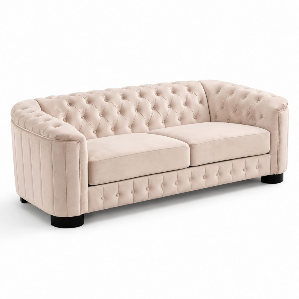 Divano in velluto beige a 3 posti