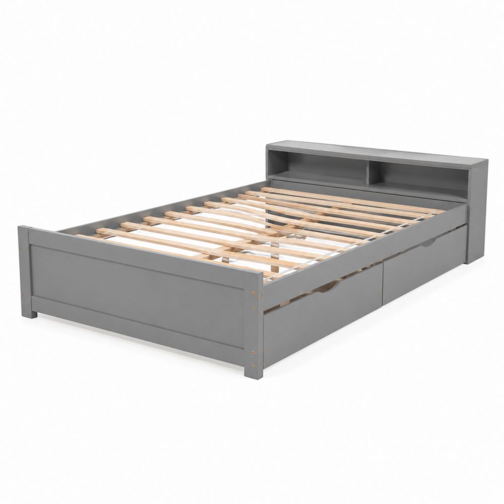 Letto matrimoniale con contenitore in legno MDF grigio