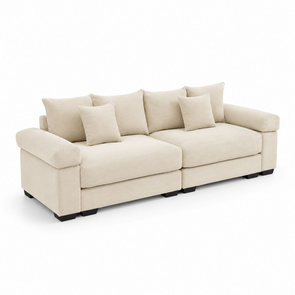 Divano modulare in velluto a costine beige 3 posti
