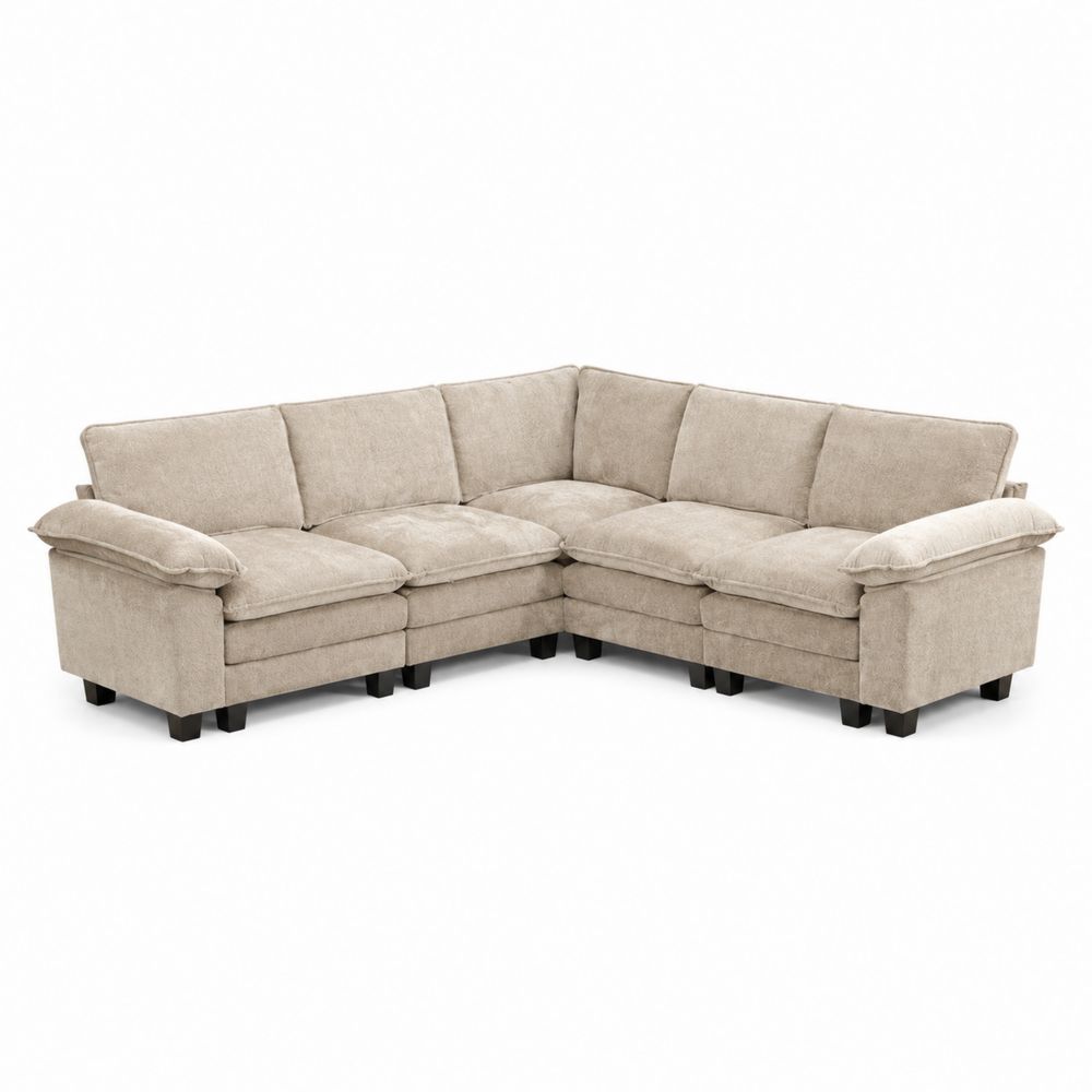 Divano ad Angolo in Tessuto Beige con Struttura Modularità
