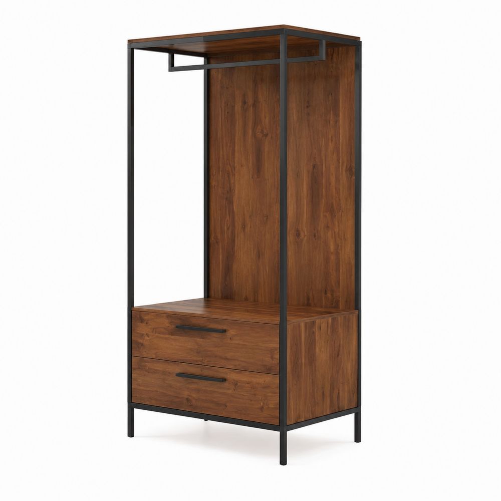 Guardaroba Aperto in Legno di Noce e Metallo Nero