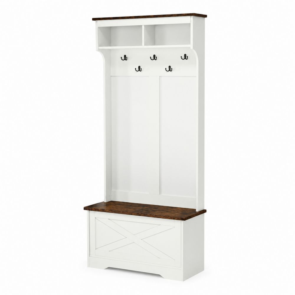 Appendiabiti con Panca in Legno MDF Bianco e Marrone