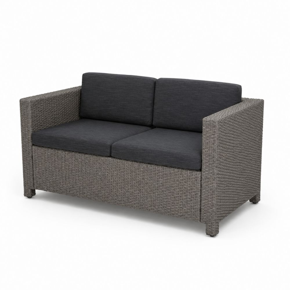 Divano da giardino 2 posti in rattan sintetico con cuscini grigi