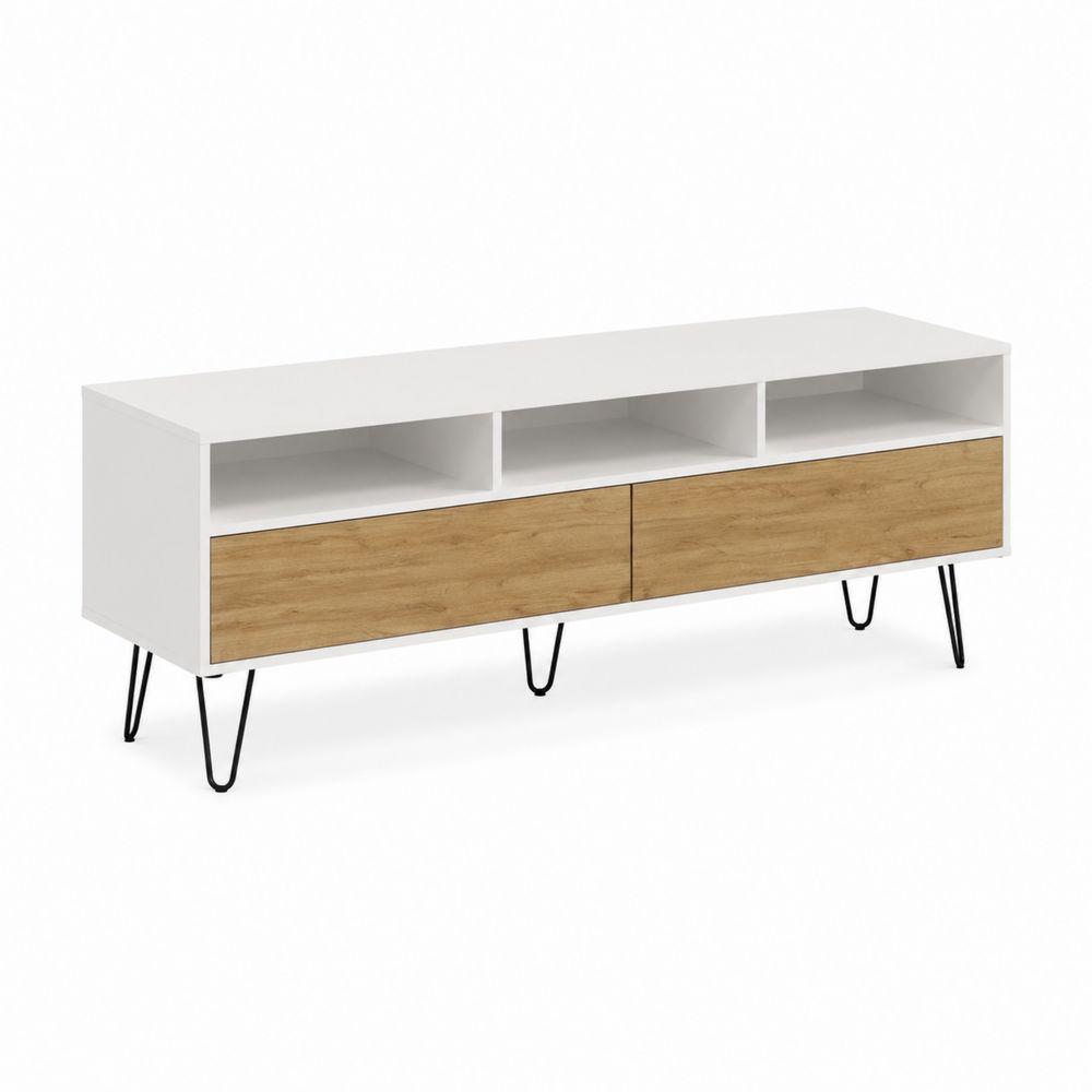Mobile TV in MDF Bianco e Rovere con Gambe in Metallo