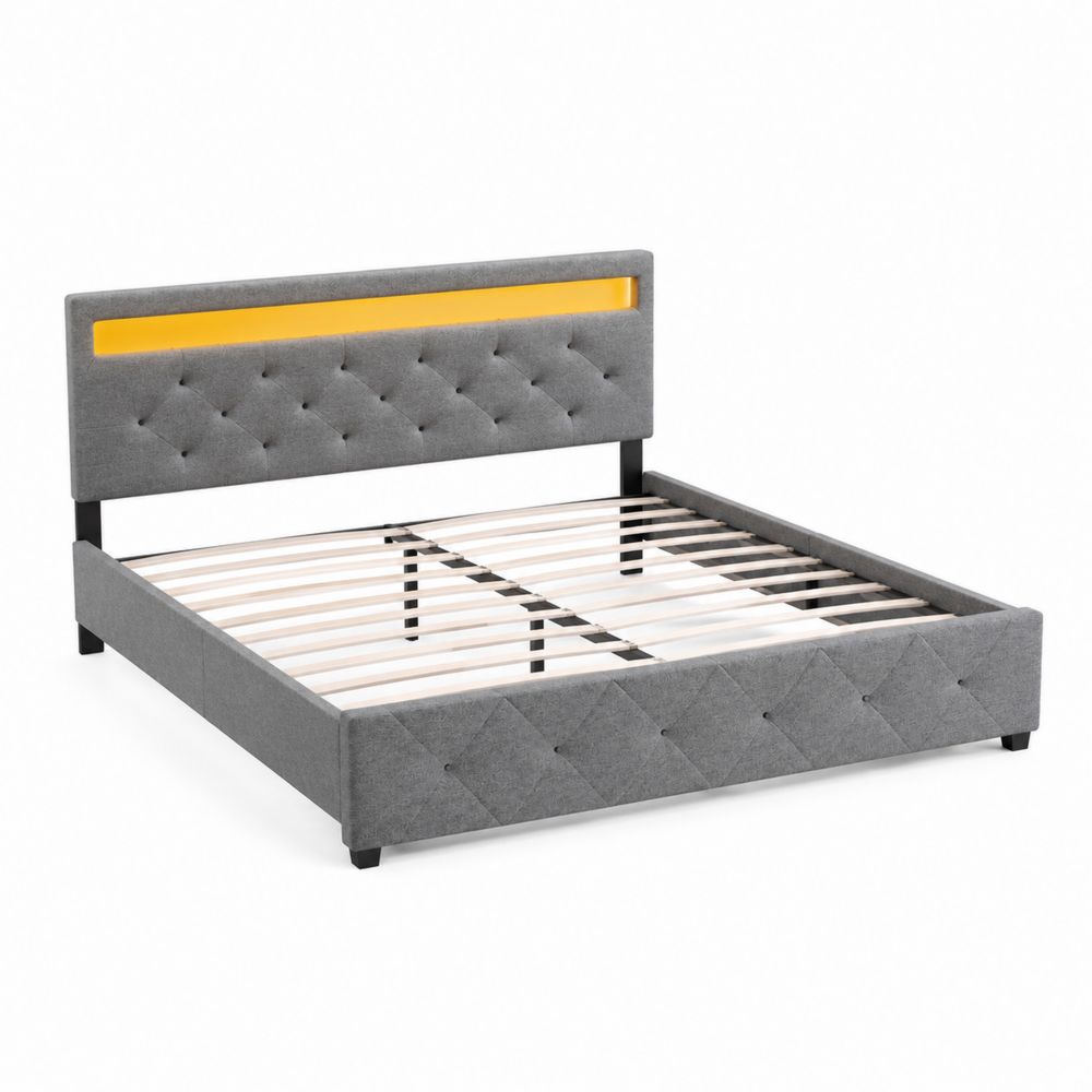 Letto matrimoniale in tessuto grigio con inserto arancione