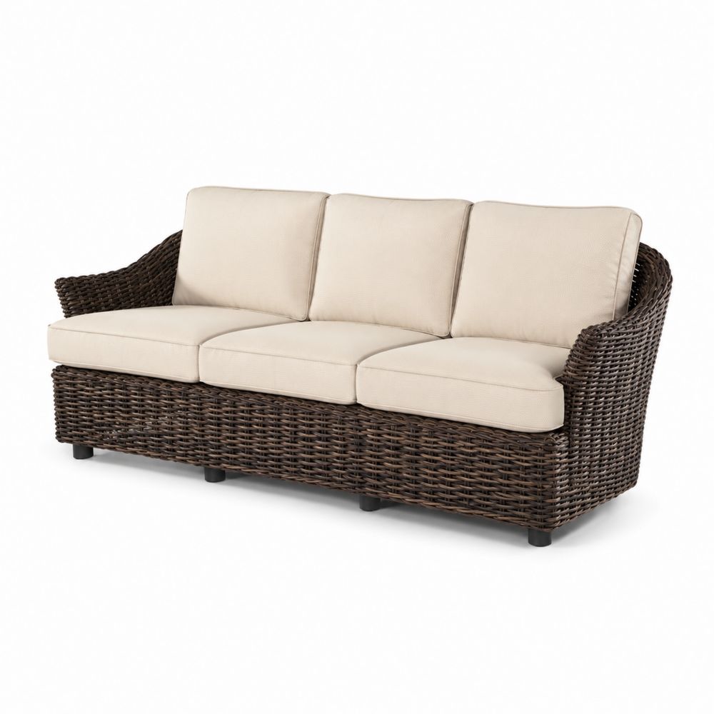 Divano da Giardino a Tre Posti in Rattan Sintetico con Cuscini Crema