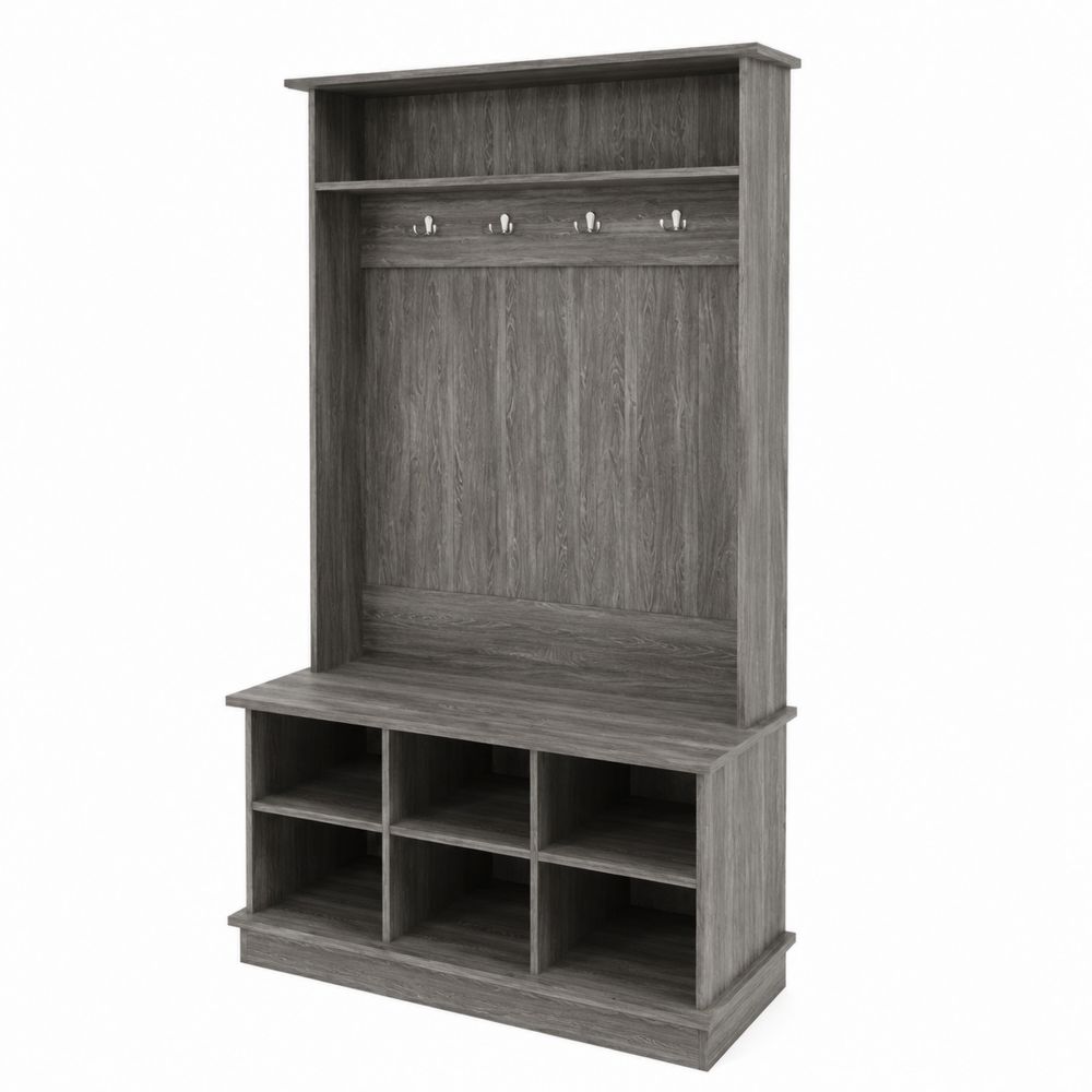 Appendiabiti con Ripiani e Ganci in Legno MDF Grigio