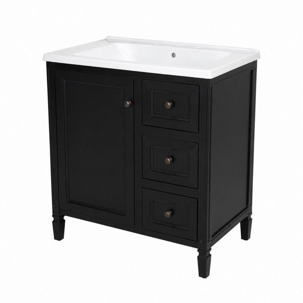 Mobile lavabo in legno con lavabo in ceramica nero 80x45x85 cm