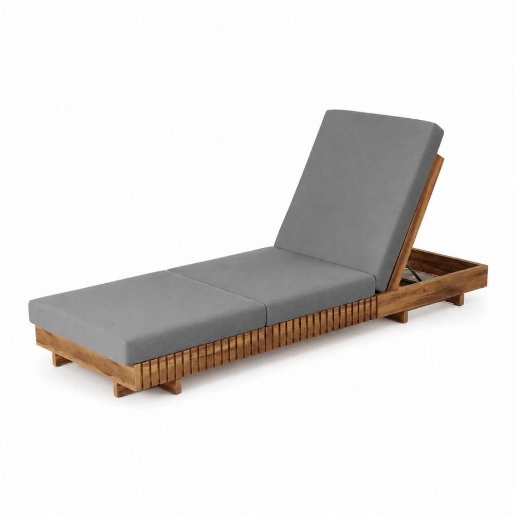 Lettino Prendisole in Legno con Cuscini Grigi