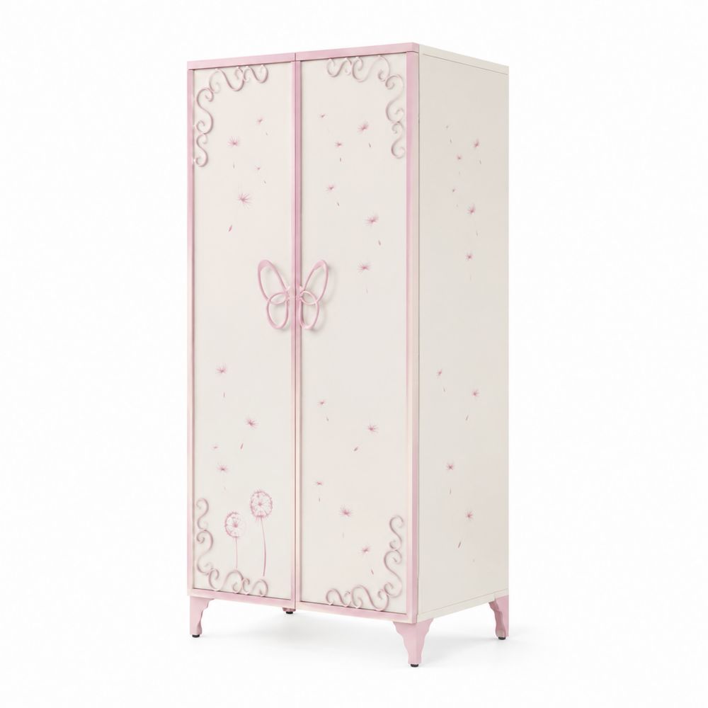 Armadio guardaroba per bambini a due ante rosa e bianco in legno e MDF 180x90x50 cm