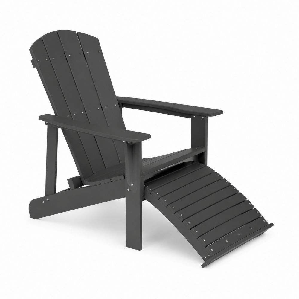 Sedia da Esterno in Legno con Poggiapiedi Nero
