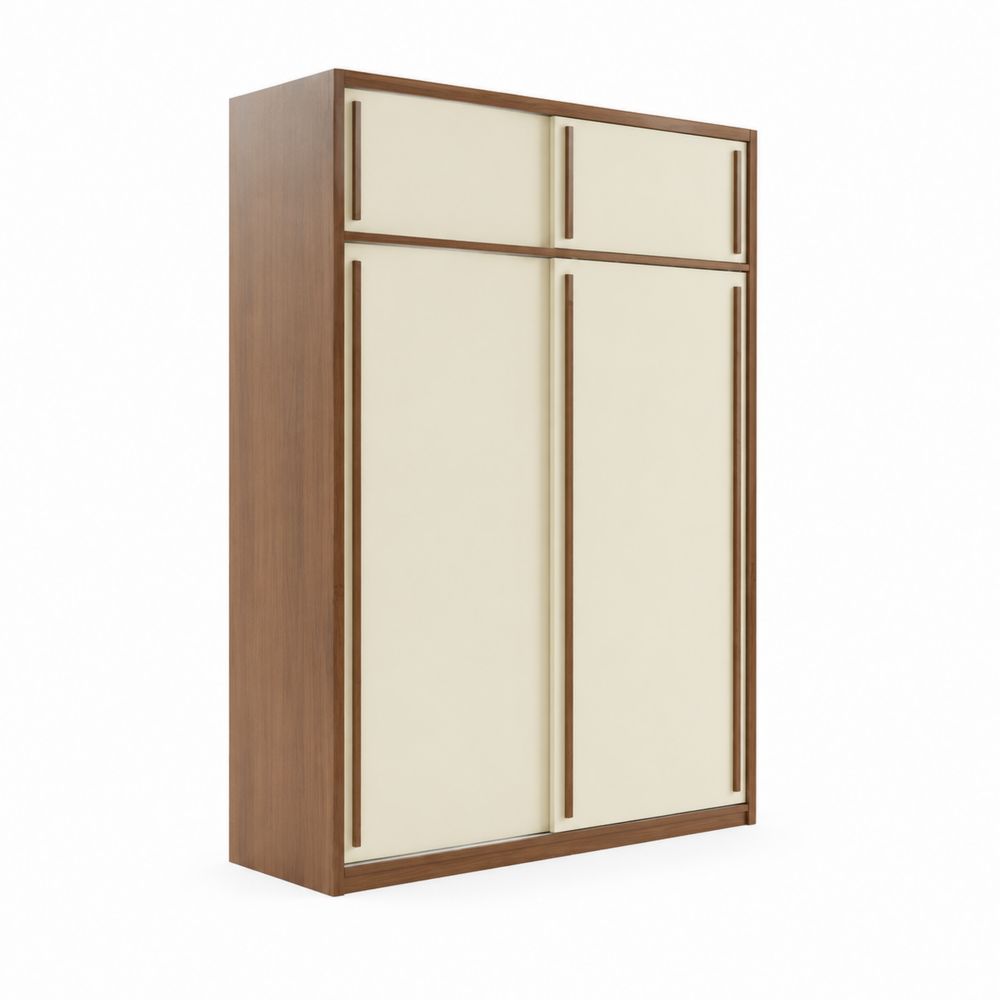 Armadio a due ante scorrevoli in legno e MDF beige 200x150x60cm