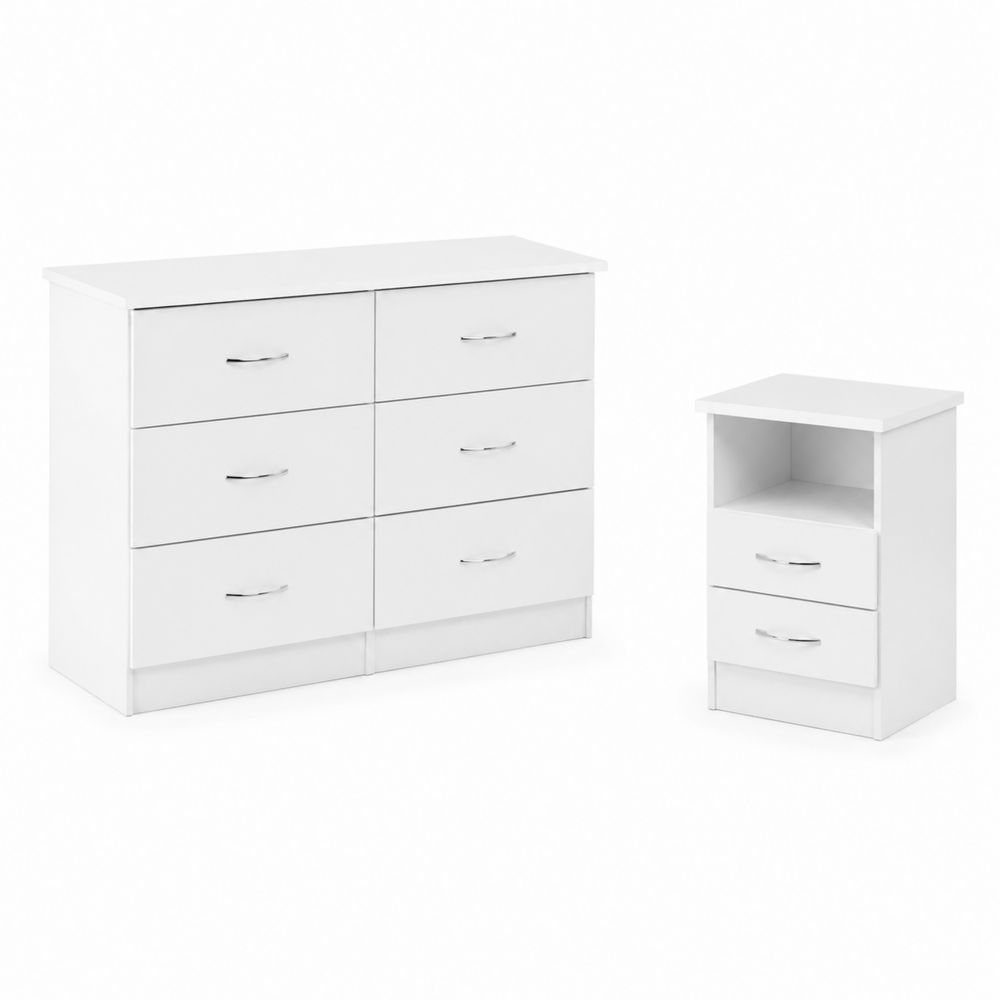 Set di mobili bianchi con cassettiera e comodino in MDF