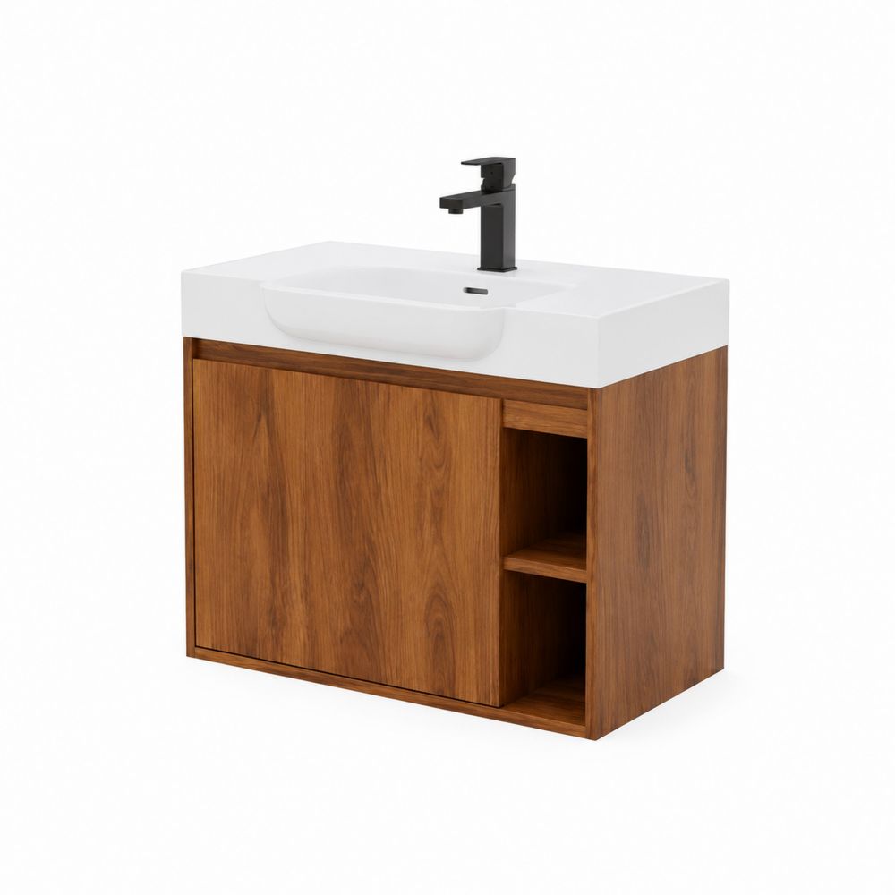 Mobile lavabo in legno di noce e ceramica con rubinetto 80x45x60 cm