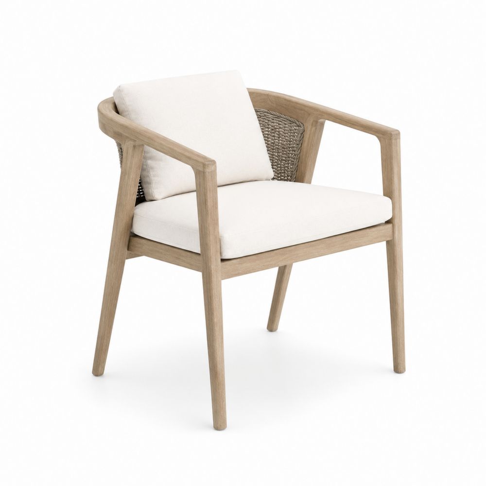 Sedia da giardino in legno e rattan con cuscini in tessuto