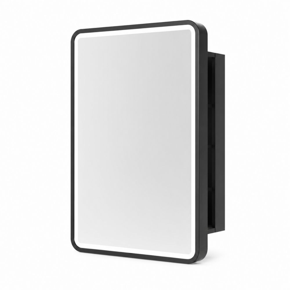 Specchiera contenitore in acciaio con LED vetro temperato 60x80 cm Nero