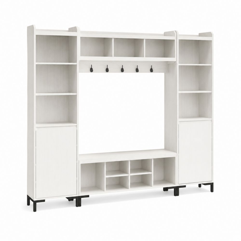Appendiabiti con Scaffali in Legno MDF e Acciaio Bianco