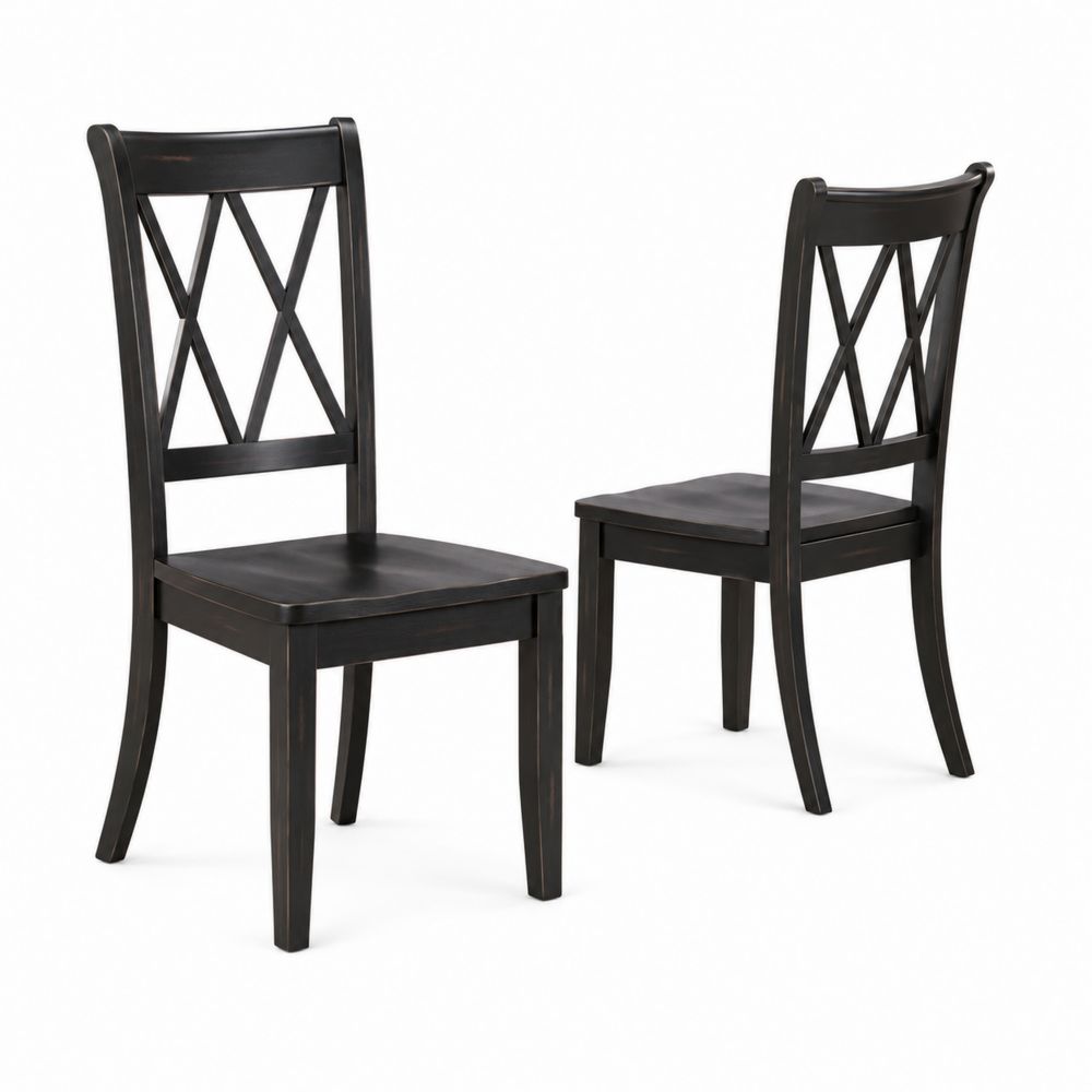 Set di 2 Sedie in Legno Massello Nero