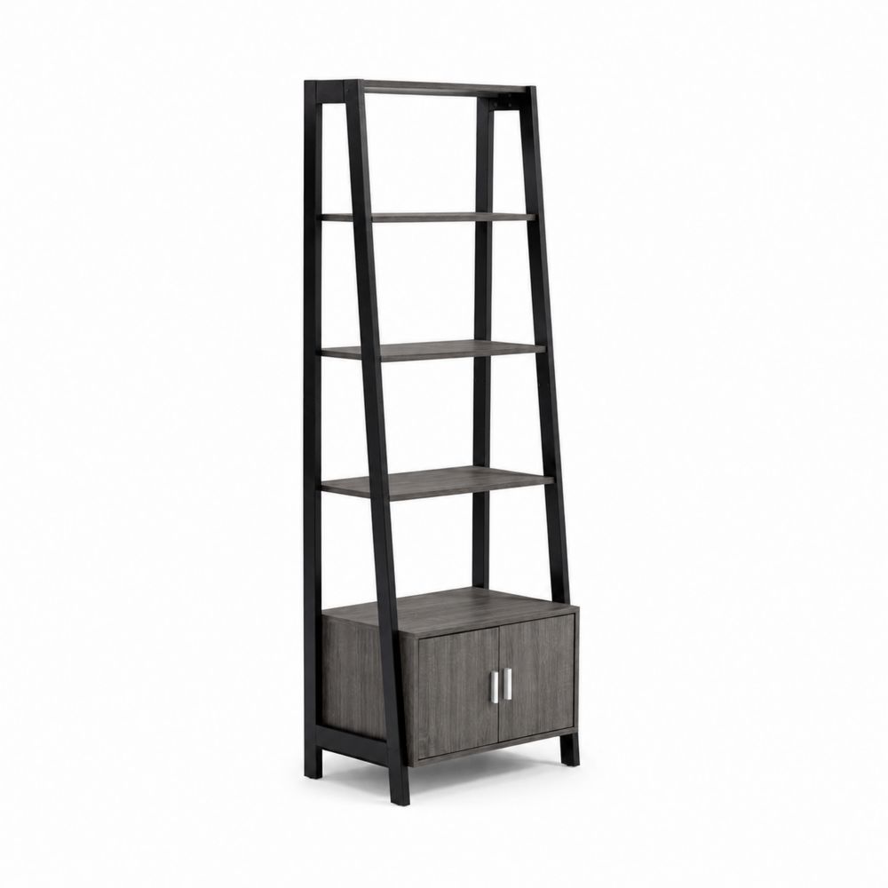 Libreria a Scala in Legno e Metallo Grigio e Nero con 5 Ripiani