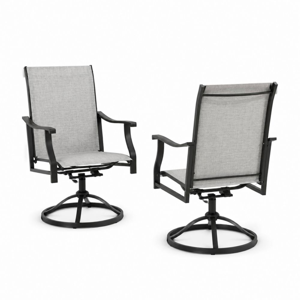 Set di 2 Sedie Girevoli da Esterno in Metallo con Tessuto Grigio