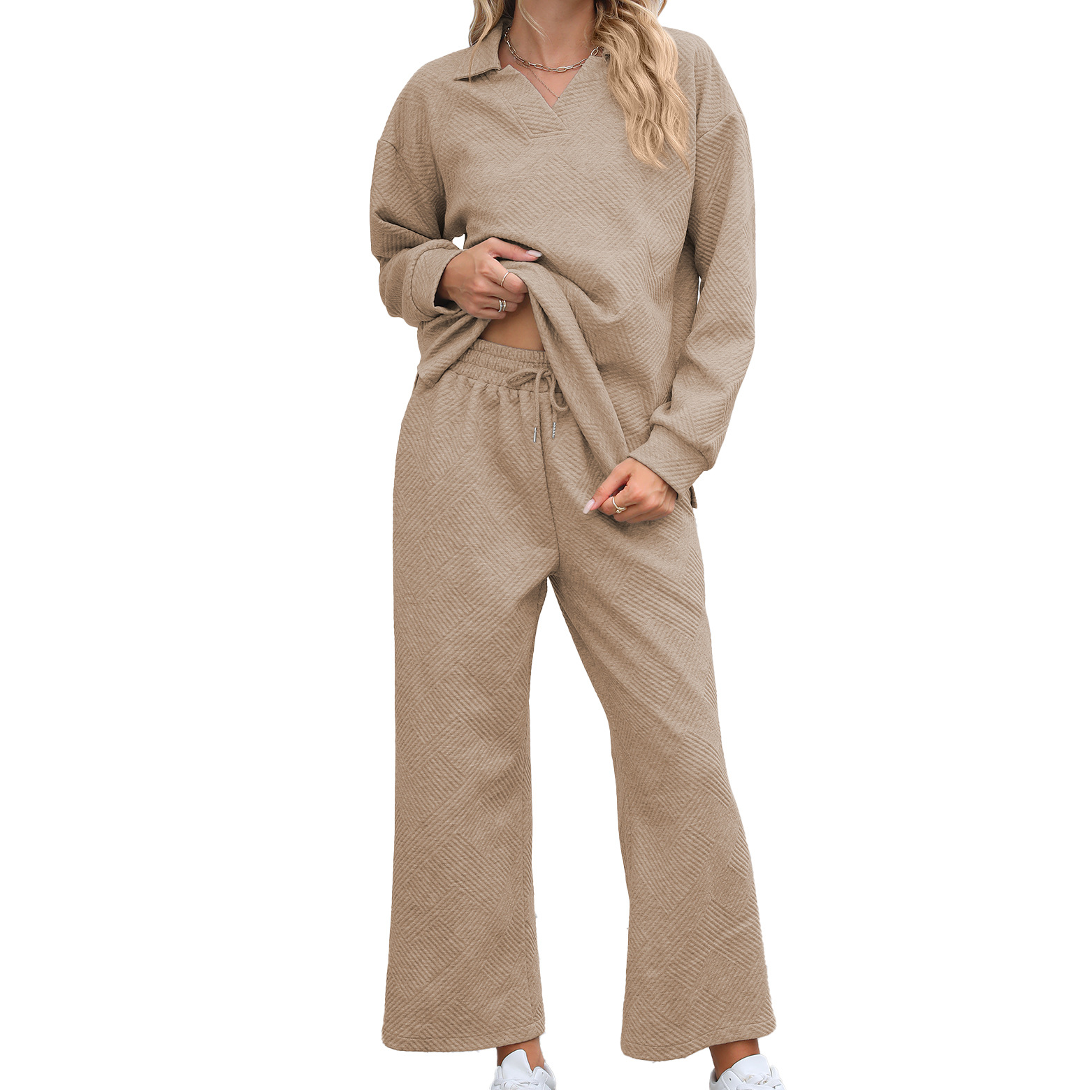 ✨Women 2 Piece Outfit Lapel V Neck Lounge Sets Pockets